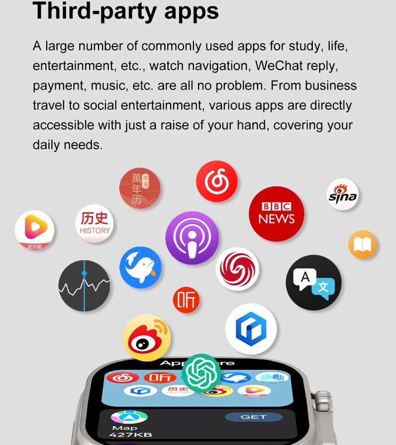 Смарт-часы DT Ultra 3 Экран Amoled 4 ГБ MP3 MP4 плеер Bluetooth Обмен сетью Магазин приложений ChatGPT Умные часы с искусственным интеллектом Мужские спортивные часы