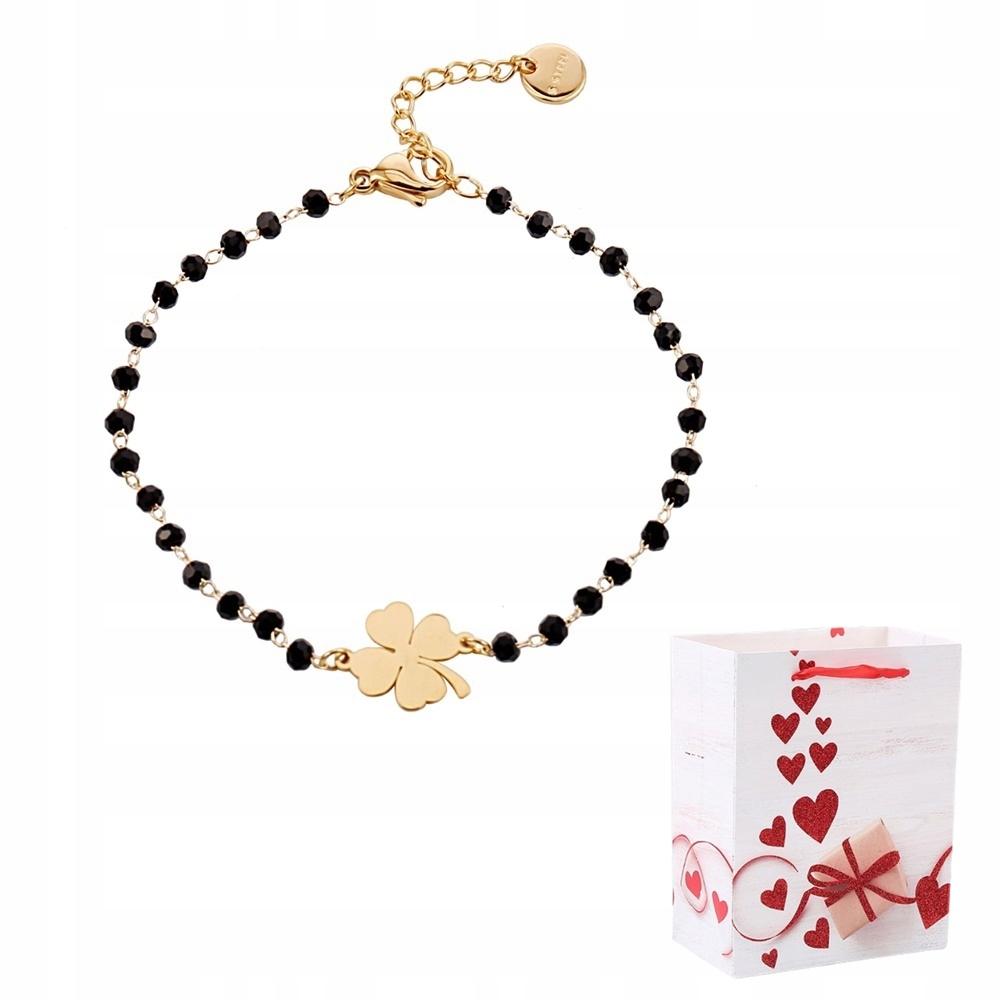 14k Gold Clover Bracelet with Black Beads 316L Surgical Steel