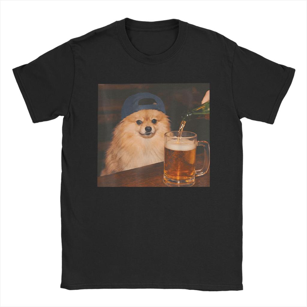 Unisex Unisex Tshirt Funny Patriotic Pomeranian Dog Drinking Beer American Pure Cotton Tees T Shirts Crewneck Clothing Plus Size