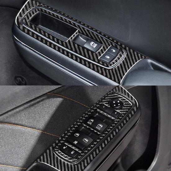Set Carbon Fiber Window Lift Switch Panel Cover for Dodge Charger 2015- LHD