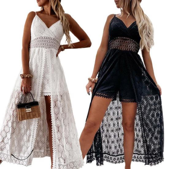 Пляжное платье, кружевное летнее платье с v-образным вырезом и шортами, комбинезон для пляжа