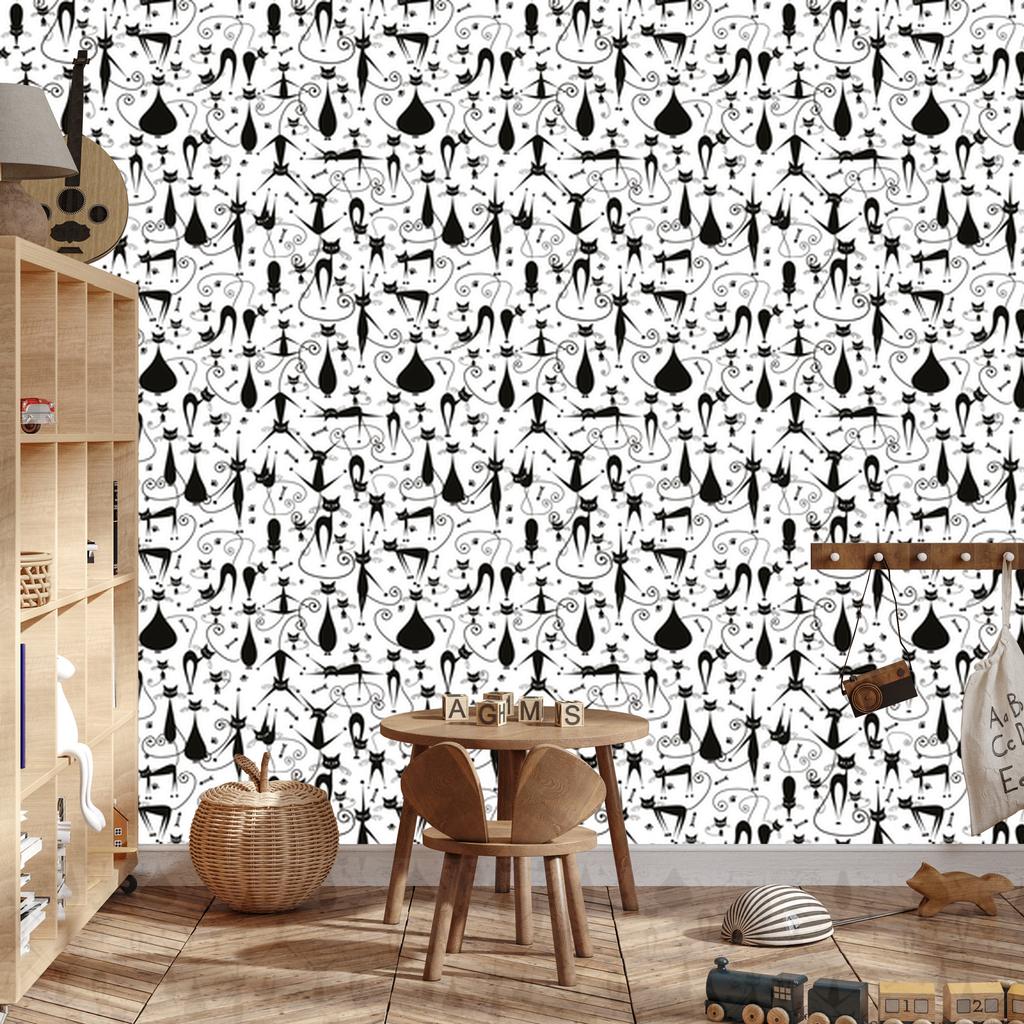 Black Cheerful Kittens Wallpaper for Living Room and Bedroom 50x1000