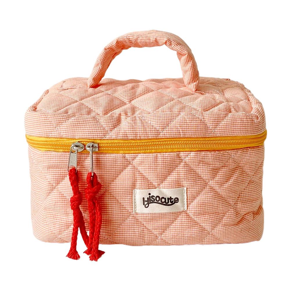 Hand-held Makeup Bag Large Capacity Portable Check Pattern Cosmetics Storage Bag Toiletries & Miscellaneous Items Storage Bag