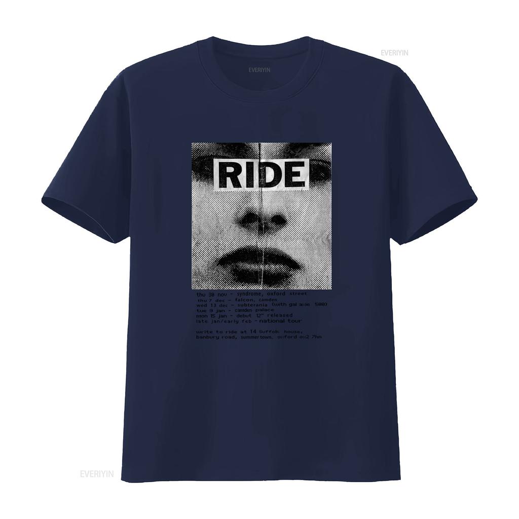 Ride Vintage Gig Flyer Poster T Shirt Rock Concert Tour Dates Print Retro Music Memorabilia Vintage Washed Breathable Fashion