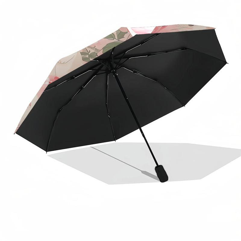 Bunnies, Flowers Themed Automatic Opening and Closing Umbrella, Compact Travel Umbrella, Lightweight and Portable, Suitable for Beach Commut