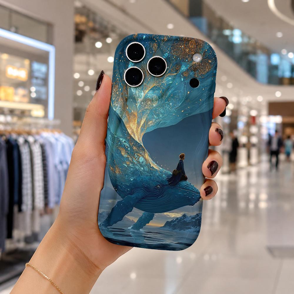 Чехол для телефона Galaxy Golden Whale Ocean с волнистым краем для iPhone 16 15 14 Pro Max 13 12 11 Mini XR XS SE 2020 7 8 Plus Air Cover