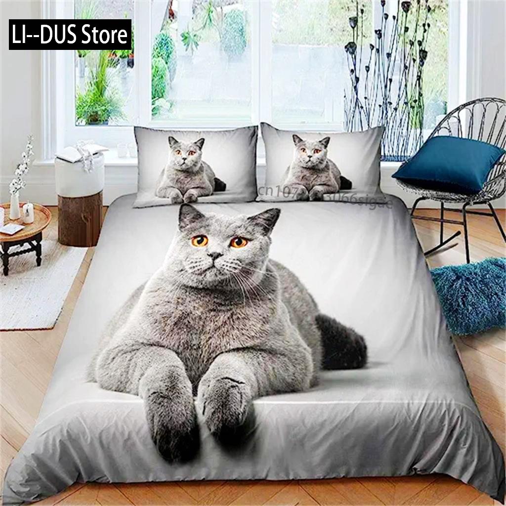 Пододеяльник с кошкой Постельное белье с домашним животным Кошка Милый котенок Наволочка для одеяла Для детей Мальчиков Девочек Подростков 3D Тема Животных Покрывало Подарки Любителю кошек