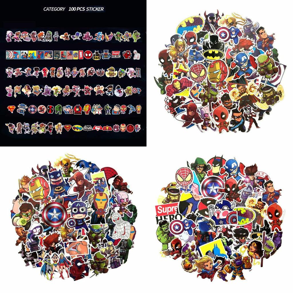 100 шт. Разноцветные наклейки супергероев для багажа, ноутбука, скейтборда, велосипеда, автомобиля