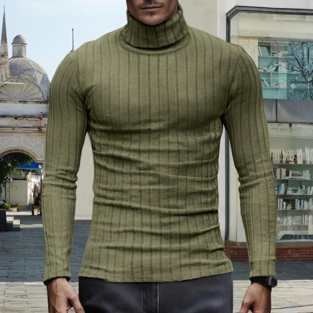 Men's Pullover Mock Neck Long-Sleeve Top - Comfortable Daily Solid/Stripe Basic Base Layer