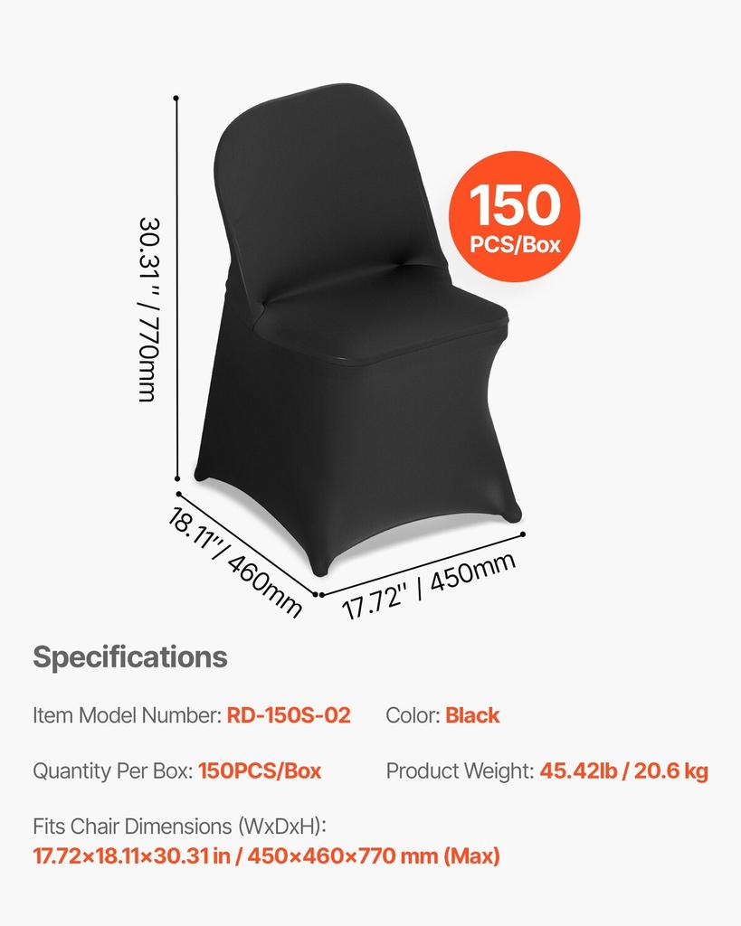 150 Pcs Black Chair Covers, Polyester Spandex Chair Cover, Stretch Slipcovers for Wedding Party Dining Banquet Flat-Front Chair Covers, Fits Chair