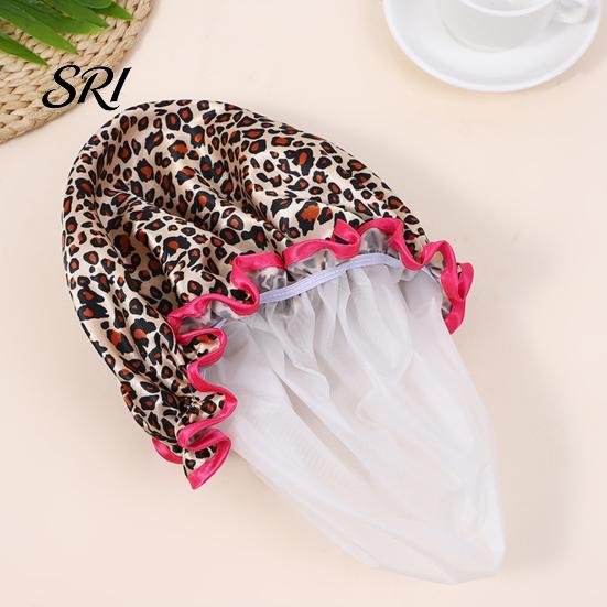 Reusable Shower Cap Leopard Zebra Dot Printing Double Layer Protection Waterproof Hair Hat with Elastic Band Makeup for Long