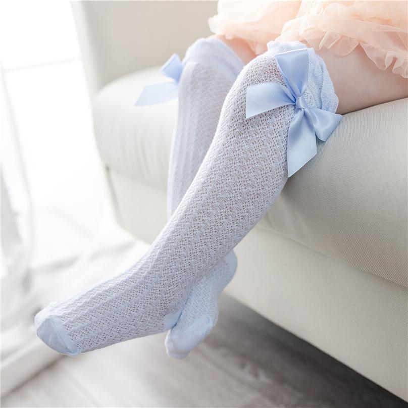Breathable for Toddlers Girl's Knee High Socks Soft with Bowknot Comfy Princess Ruffle Cotton Solid Color Socks