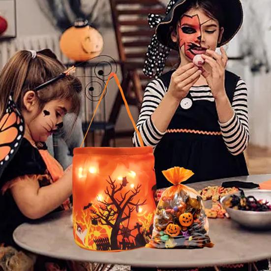 Хэллоуин светодиодный мешок конфет светящийся призрак тыква гадость или жизнь корзина конфет многоразовый