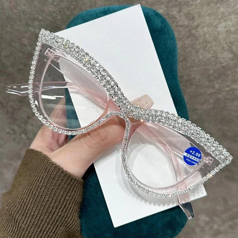 Очки для чтения с бриллиантами «кошачий глаз», персонализированные роскошные женские очки для пресбиопии, мужские очки для дальнего зрения с защитой от синего света