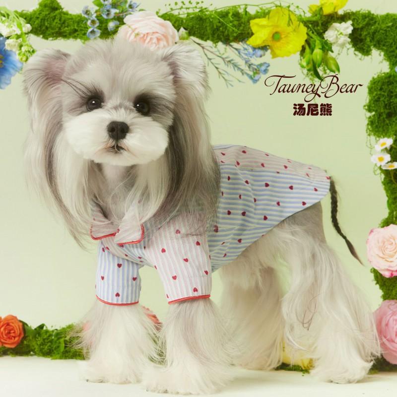 Pet Dog T-Shirt Two-Legged Shirt Schnauzer Teddy Bichon With Heart Polka Dot Red Blue Stripe Contrast Design