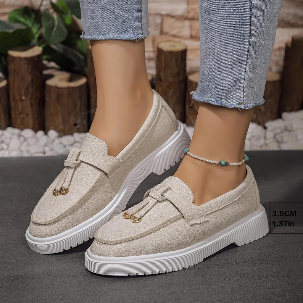 Fashion New Women's Loafers Low Heel Round Toe Women's Flat Shoes Large Size Thick Sole Spring and Autumn Casual Shoes Shallow Mouth