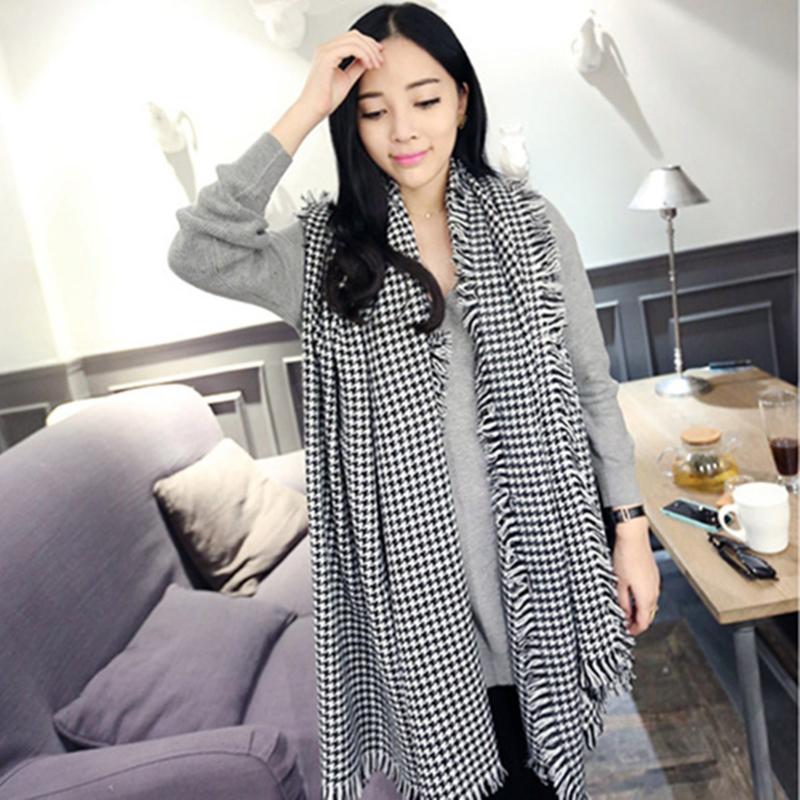 New Thousand Birds Grid Imitation Cashmere Scarf, Black and White Thickened Grid Scarf, Shawl, Women's