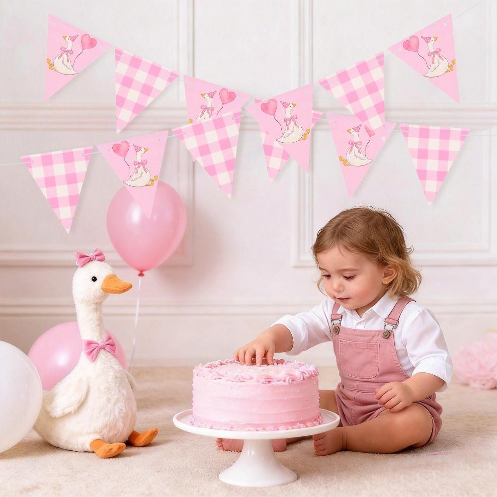 Pink Color One Silly Goose Party Triangle Banner Theme Design Goose Theme Garland  1st Birthday