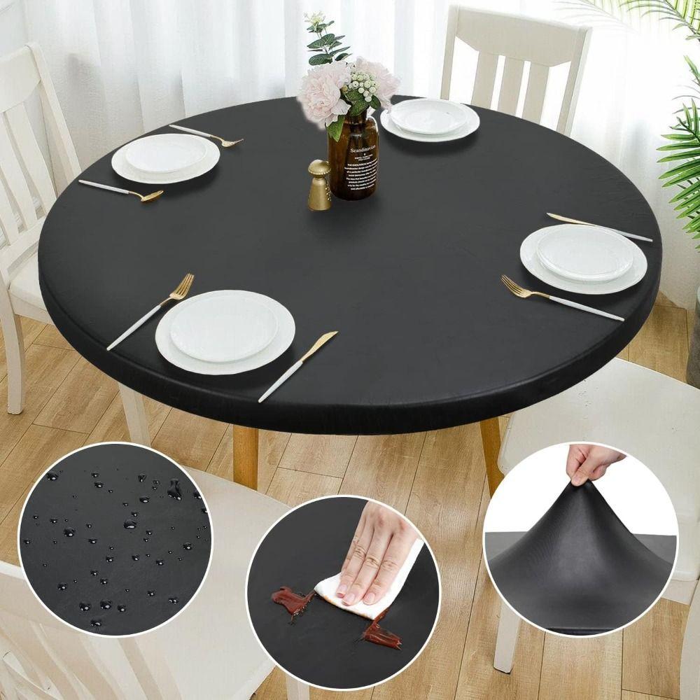 Diameter 48/60in Stain-Resistant Tablecloth Elastic Picnic Table Cloth Round Table Cover Camping