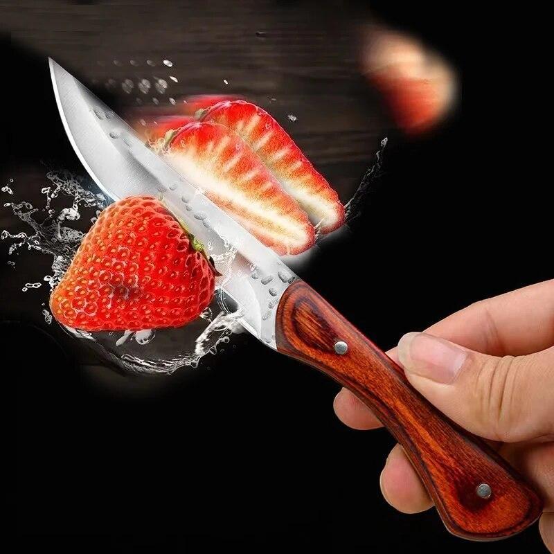 Stainless Steel Hand Fruit Knife Forged Color Wood Thickened Mongolian Mutton Beef Knife Portable High Hardness Sharp Hand Knife with Cover