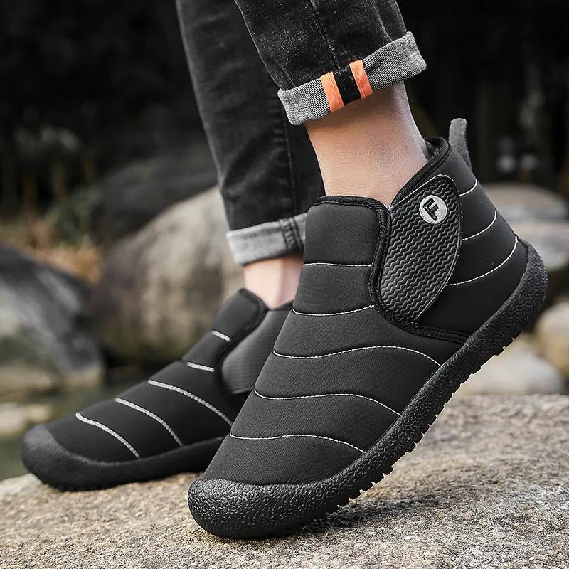 Fashion Slip-On Anti Male Winter Shoes Waterproof Men's Snow Boots Outdoor Hiking Cotton Shoe Fleece New In Fur Brands Comfortable Work