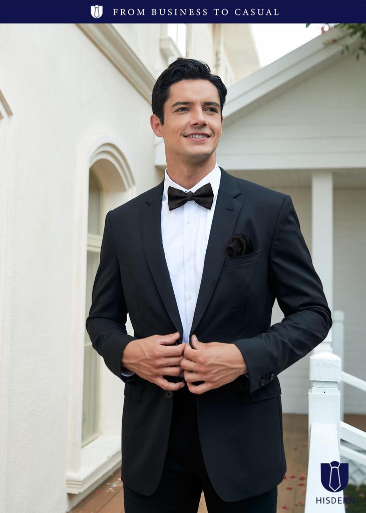 Черный галстук-бабочка для узора пейсли, галстук-бабочка, главный формальный бант, черный бант, легко надевать и снимать [HISDERN] для взрослых, для мужчин, набор в одно касание, галстук, галстук,