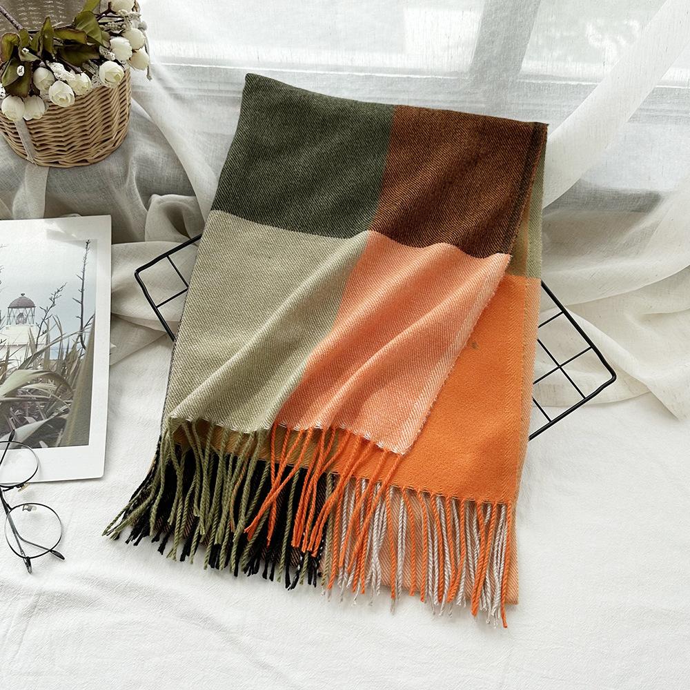 High End Imitation Cashmere Plaid Scarf Versatile and Warm In Winter  Women's Neck Scarf  Fringed Shawl