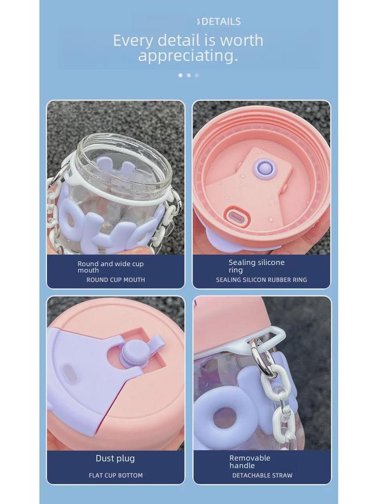 Chic Summer Straw Cup for Girls - Portable Glass with Chain Handle