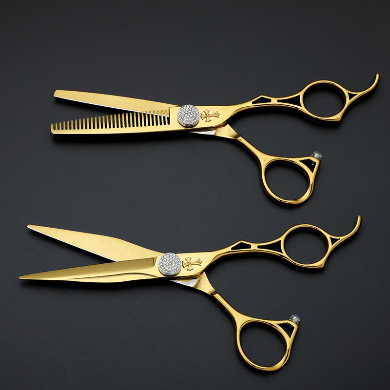 Wholesale Professional Hair Cutting Scissors Set 6 Inch Gold Thinning Shears Barber Scissors with Box Custom Color Size Available