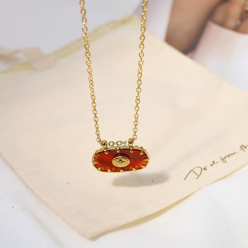 Овальный кулон Wind Retro из титановой стали, позолоченная инкрустированная пластина из нержавеющей стали, цепочка на ключицу