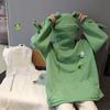 Unisex Frog Zipper Hoodie Fleece Lined Springtime Embroidery Oversized Sweatshirt Harajuku Warm Pullover Korean Style