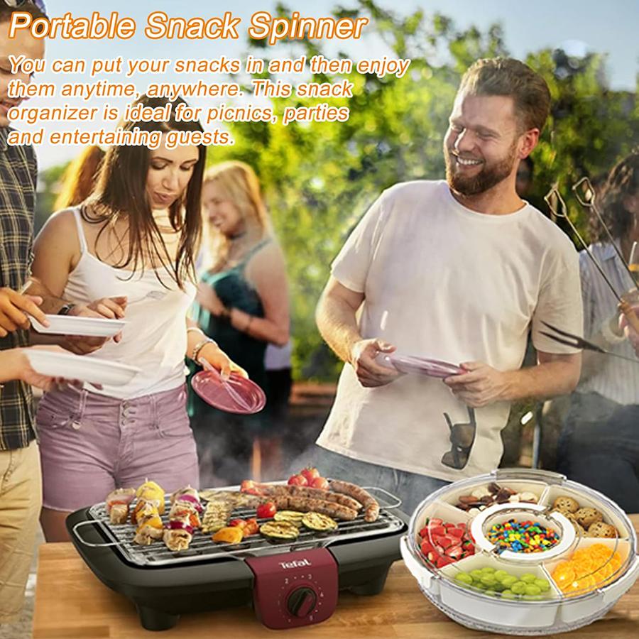 Вращающаяся подставка для овощей с ручкой, Разделенный сервировочный поднос, Сервировочный поднос с крышкой, Портативный вращающийся поднос для закусок, Прозрачный органайзер для хранения в холодильнике