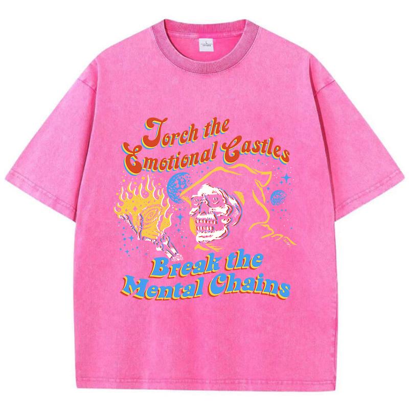 Уличные женские футболки с вареным эффектом, футболки с винтажным принтом скелета ведьмы, удобные хлопковые футболки оверсайз, летняя одежда