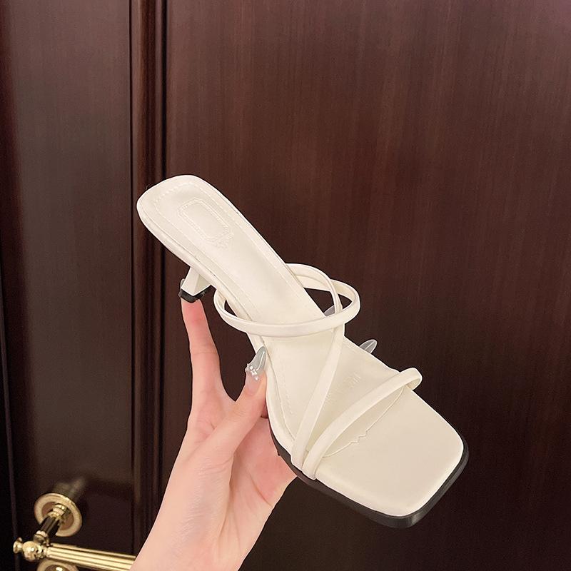 2025 сексуальные черные туфли на среднем каблуке женские туфли тонкий ремешок высокий каблук летние босоножки с открытым носком женские сандалии из мягкой кожи