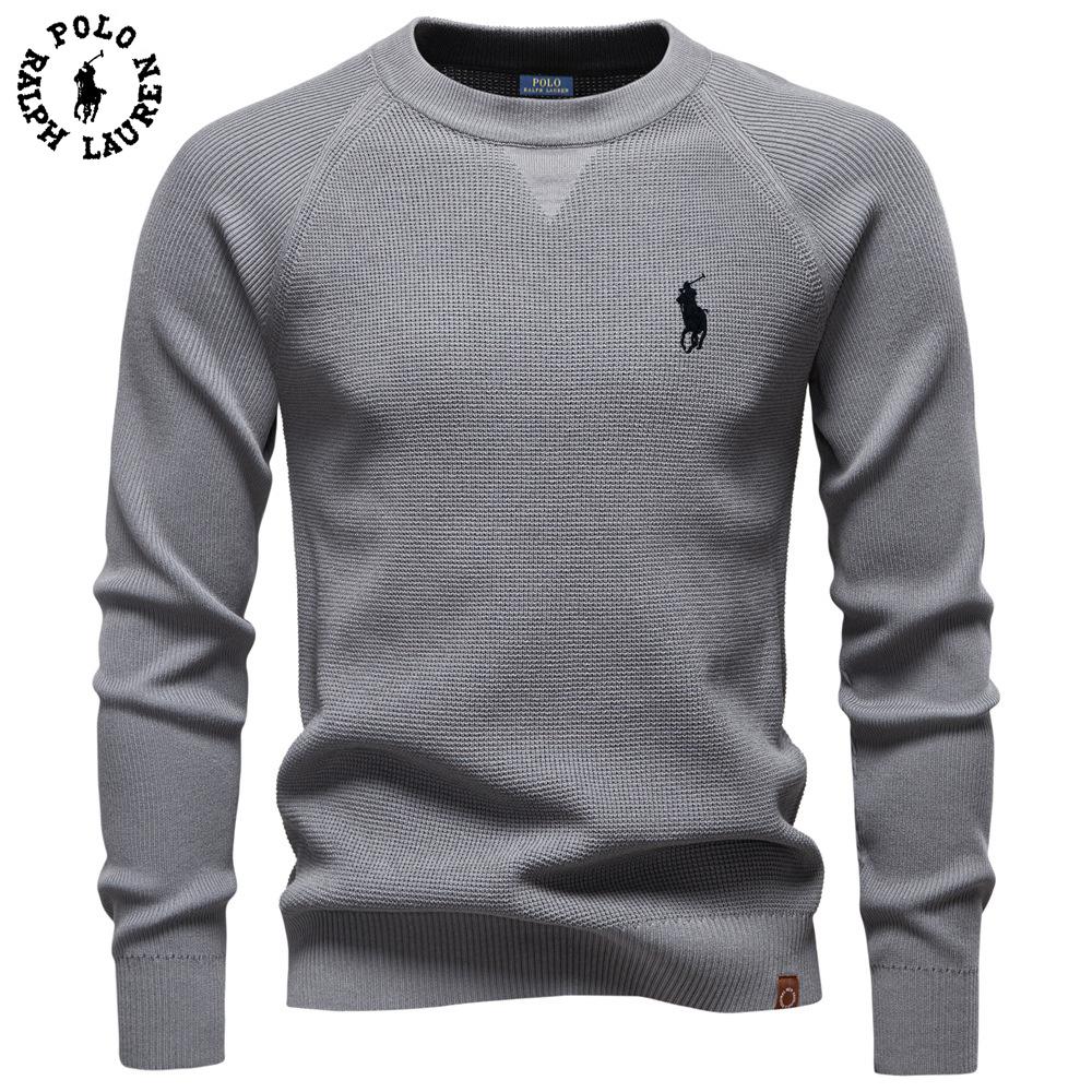 Ralph Lauren Осень-Зима 2026 Вышивка Новый Модный Однотонный Свитер с Круглым Вырезом Мужской Высококачественный Business Casual Вязаный