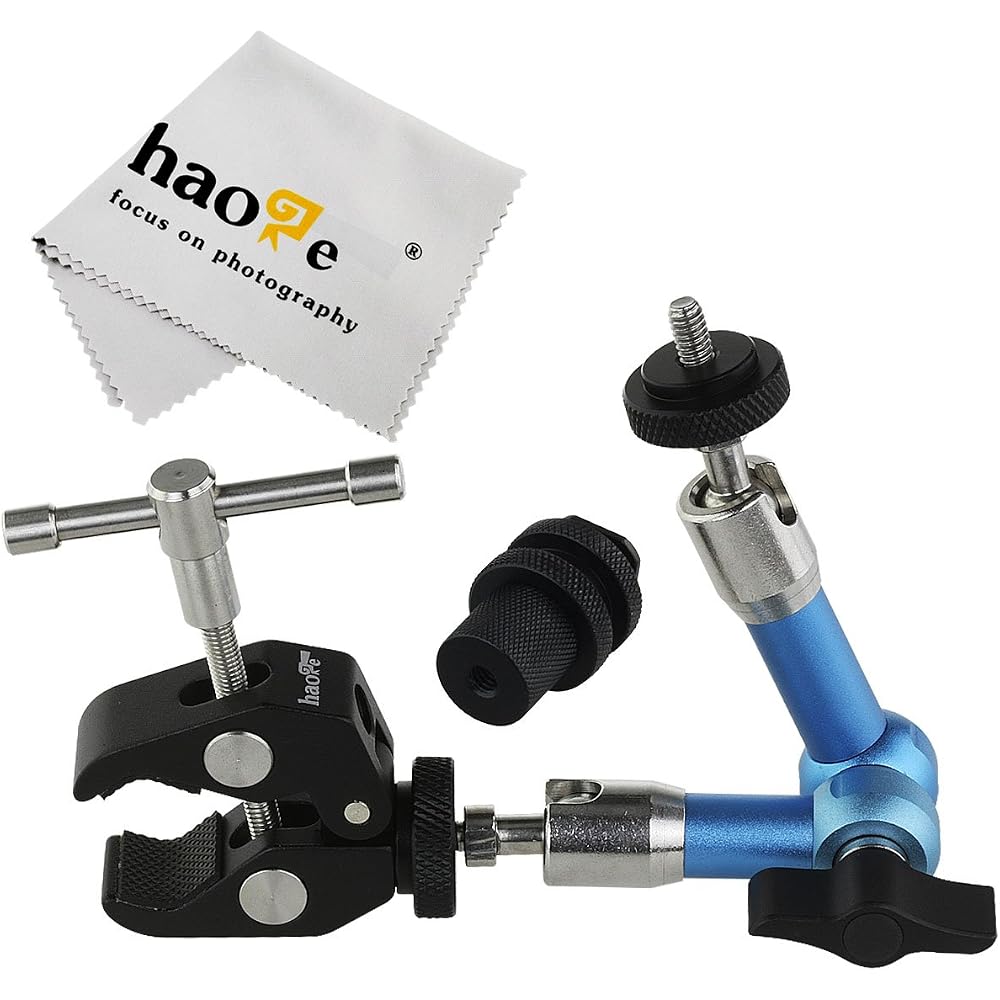 Haoge 7-inch Stainless Steel Articulated Friction Magic Arm with Large Clamp for HDMI LCD Monitor, LED Light, DSLR Camera, Video, Tripod Flashlight, T