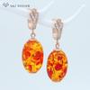Fashion Ethnic Flower Resin Oval Beads Drop Earrings For Women Girl Wedding Jewelry Rose Gold Color Vintage Eardrop