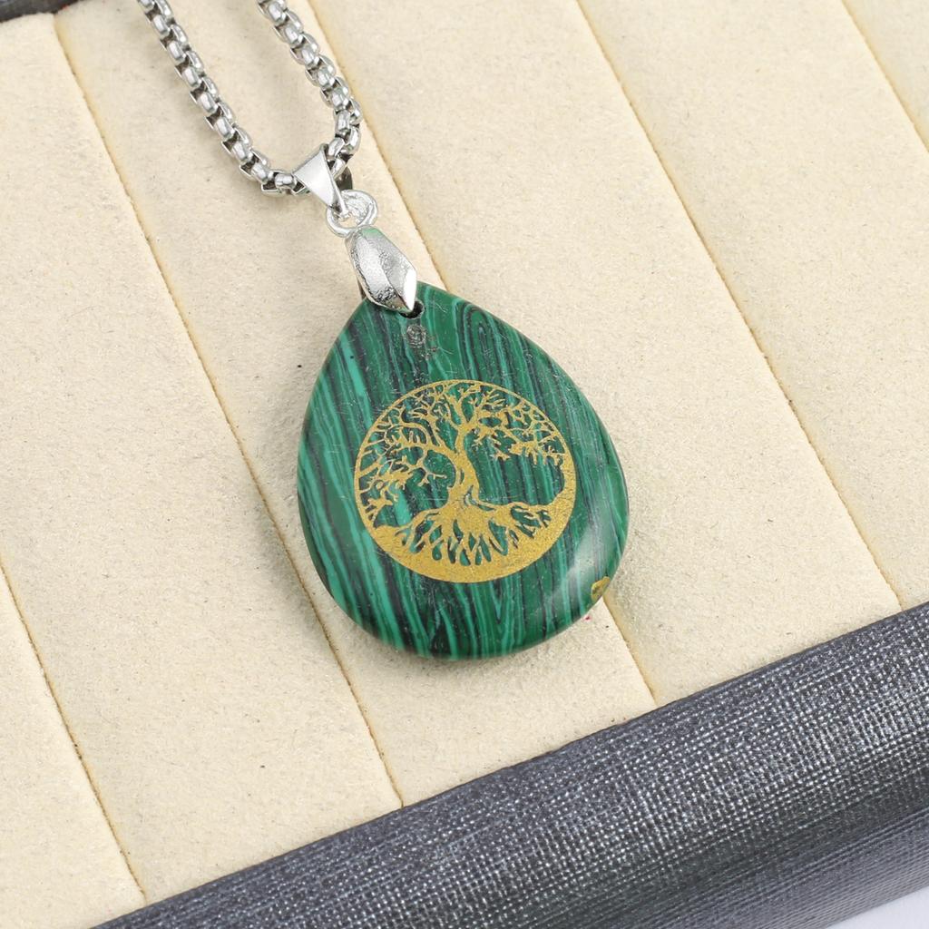 Ожерелье из натурального камня малахит/бирюза подвеска в форме капли с принтом для женщин цепочка для подарка на день рождения 60 см