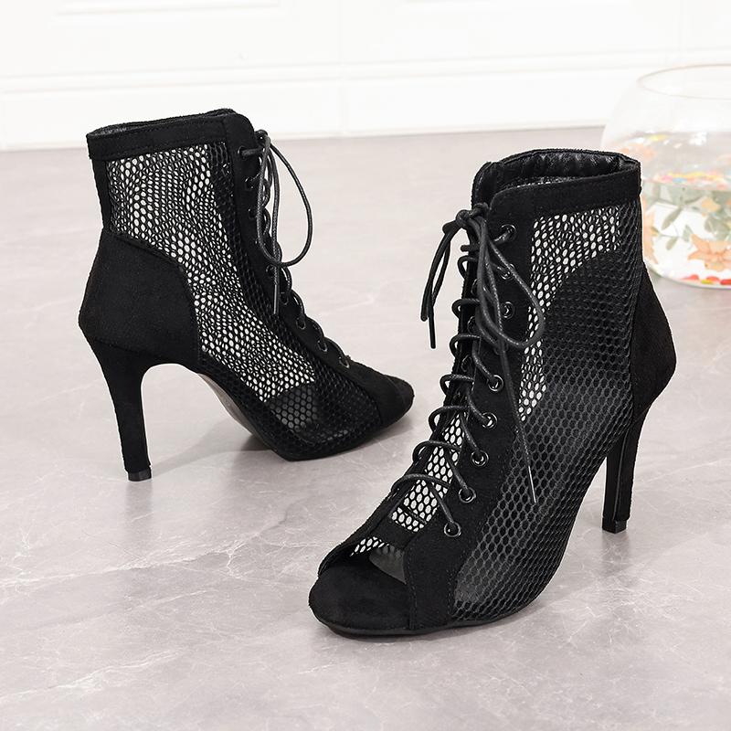 Сексуальные босоножки на высоком каблуке, женская обувь, туфли-лодочки, новый модный показ, черные повседневные сетчатые сандалии с перекрестным ремешком из сетчатой ​​ткани на шнуровке с открытым носком