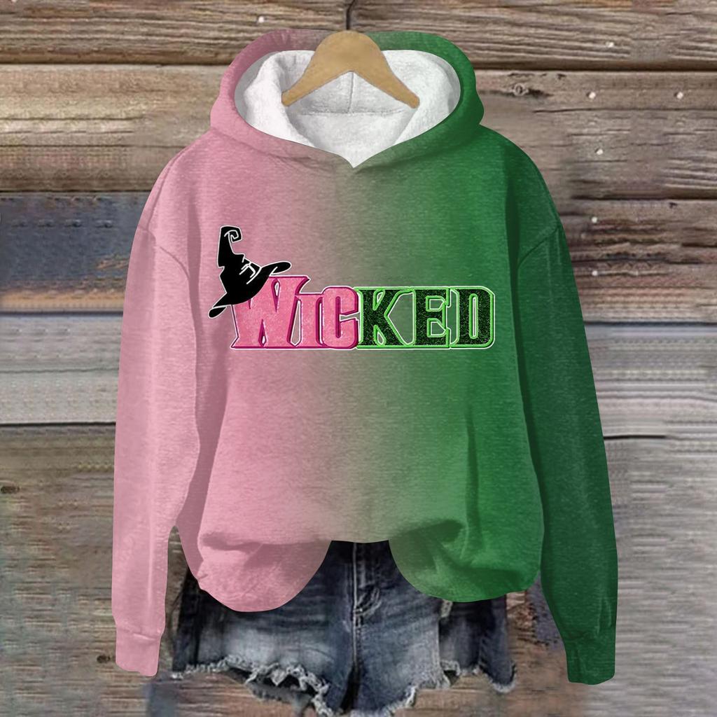 Женская мода Bad Witch Print Hooded Pullover Sweatshirt