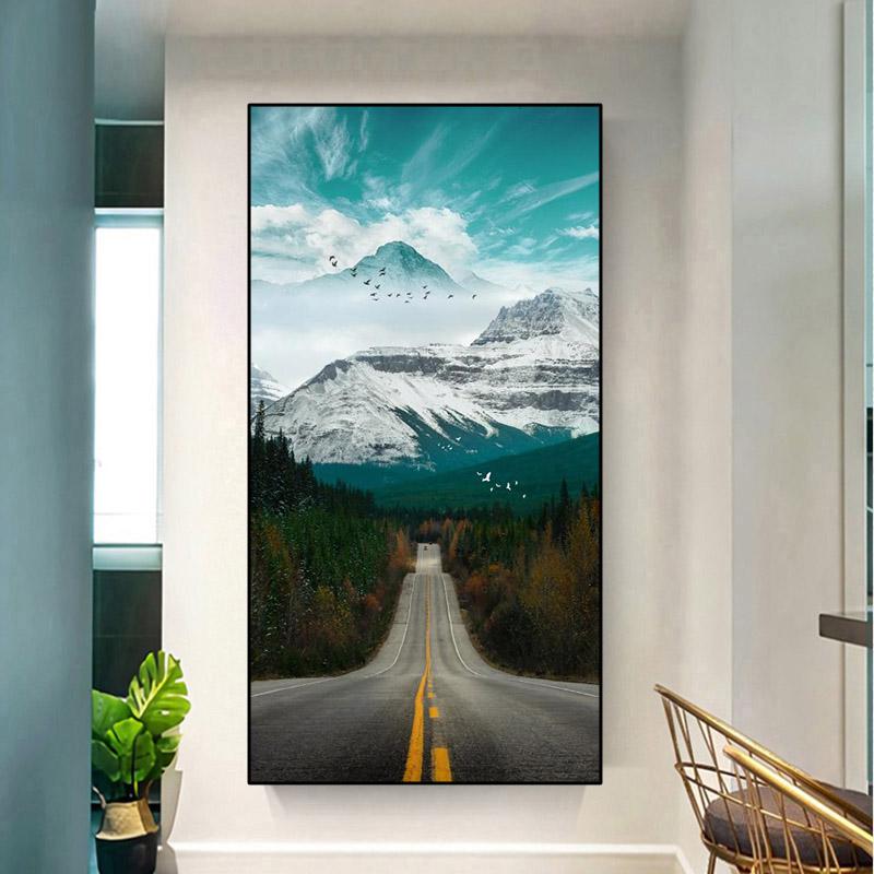Абстрактные золотые пейзажи, горная дорога, холст, живопись, постеры и принты, настенные художественные картины для гостиной, домашний декор, без рамки