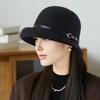 Basin Hat British Style Woolen Casual Hat with Rolled Brim Faux Leather Strap Women Autumn Winter Urban Hat
