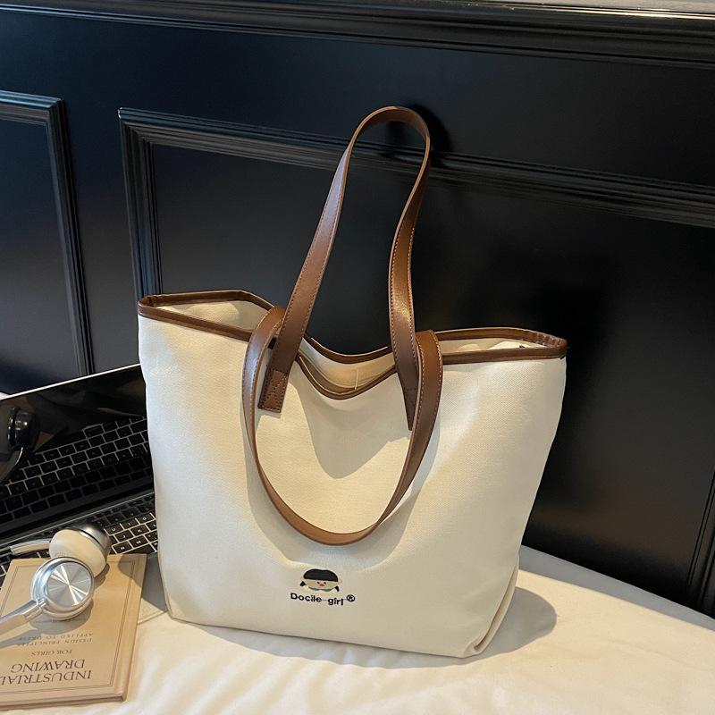 New Fashion Winter Top Handle Bag Large Capacity Canvas Tote Bag with Embroidery Comfortable and Versatile Texture Storage Bags