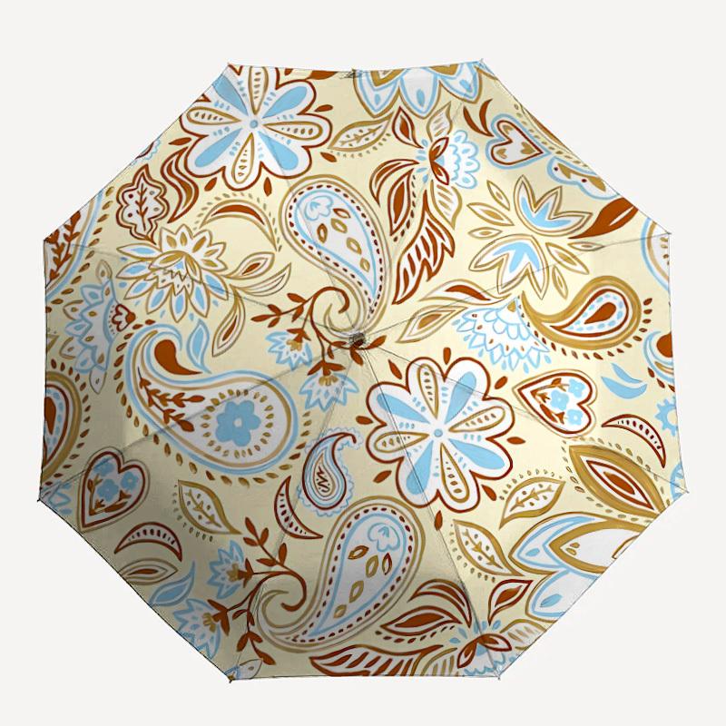 1pc Paisley Floral Pattern Automatic Folding Umbrella - Portable Collapsible Design, 8-Rib Iron Frame, Durable Fabric yy251125045