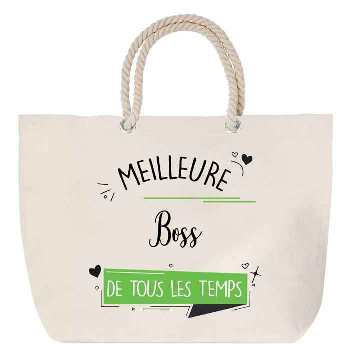 Sac de plage avec anse corde Boss Meilleure de tous les temps Femme Cadeau Anniversaire Noël | Grand Sac de Transport & Sport