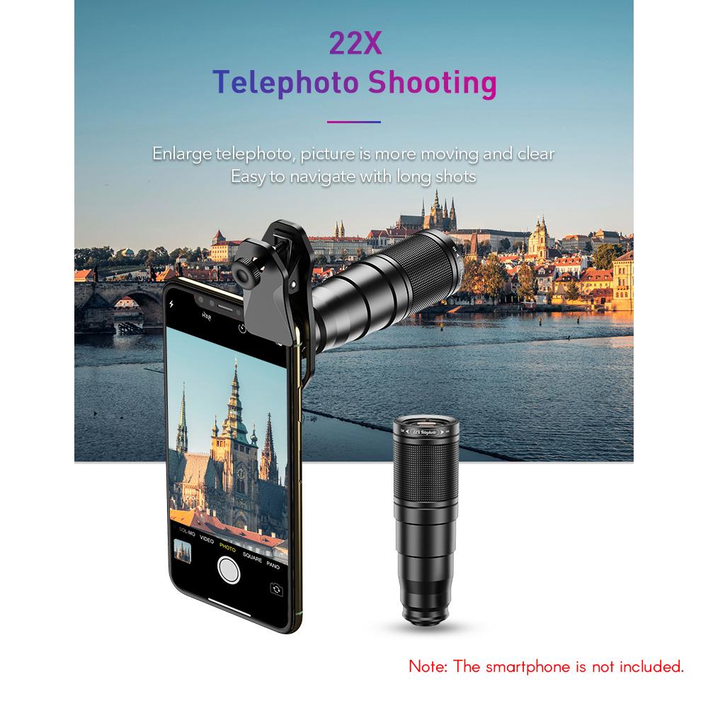 APEXEL APL-22X105-4IN1 Металлический объектив для камеры телефона Телеобъектив 22X Объектив «рыбий глаз» Широкоугольный объектив