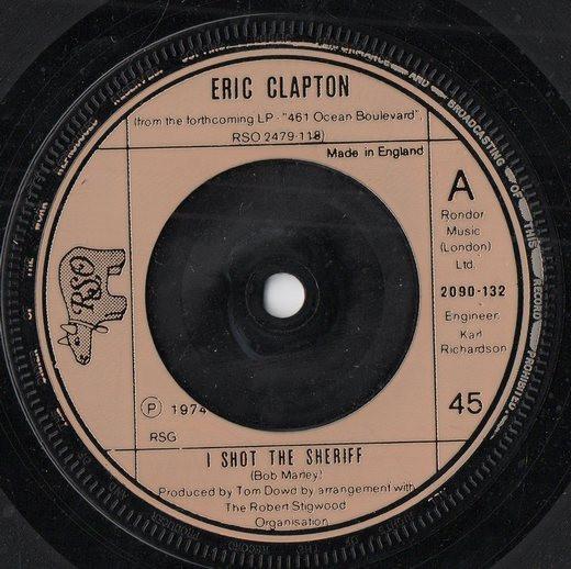 7-дюймовая пластинка ERIC CLAPTON I Shot The Sheriff 2090132 RSO 1974 UK Rock Б/у