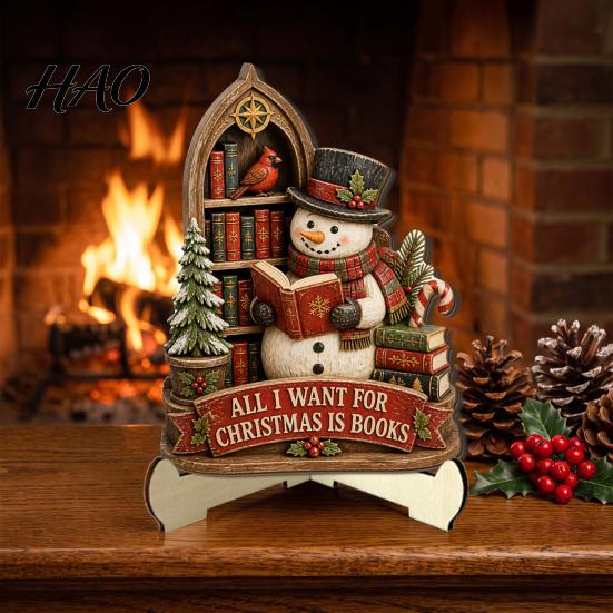 Holiday Tabletop Decorations 2D Flat Wooden Christmas Sign, Reading Gnome Nutcracker Snowman Santa Claus Figure Ornaments Gingerbread Man Figurine,
