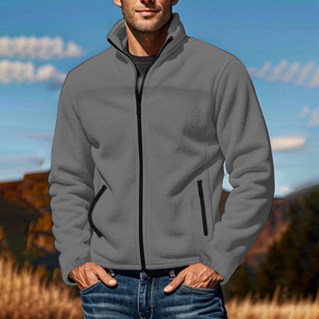 Мужская куртка-кардиган с воротником-стойкой, однотонная, мужская повседневная флисовая куртка-кардиган