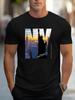 Summer Loose Fit Large Size NY Graphic 3D Print Mens T-shirt Casual Slim Fit Round Neck Short Sleeved T-shirt Top
